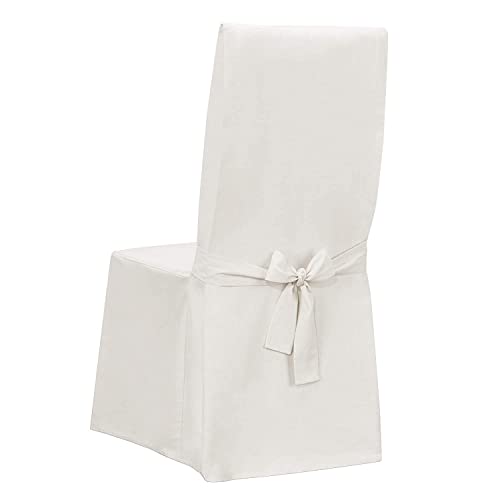 SureFit Home Decor Essential Twill Full Length Dining Room Chair One Piece Slipcover, Relaxed Fit, 100% Cotton, Machine Washable, White Color