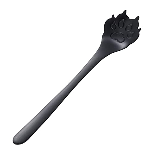XUYUH Stainless Steel Coffee Spoon Cute Cat Paw Spoon Cake Ice Cream Sugar Dessert Spoon Cocktail Stirring Spoons for Kitchen, 1, Black