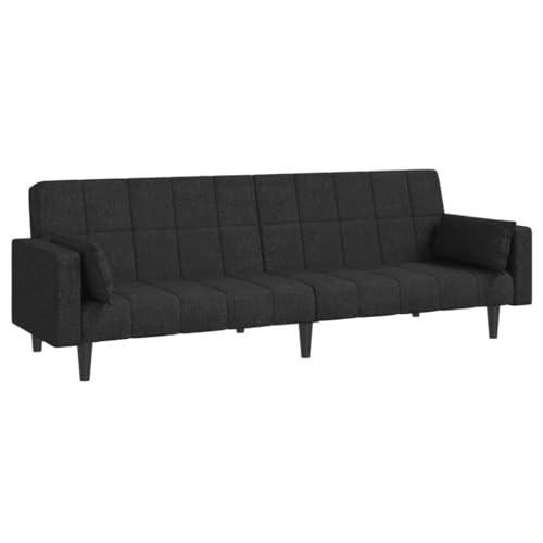Mhdvray Canapé-lit à 2 Places avec 2 Oreillers Noir Tissu Banquette Convertible 2-en-1 Dossier Réglable Lit d'Appoint Moderne pour Petit Salon Bureau et...