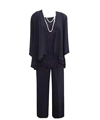 Kajumi Navy Blue Chiffon Mother Of The Bride Pant Suits Plus Size 3 Pieces Mother Of The Groom Dresses For Wedding Long Formal Dress 20 #TOP4
