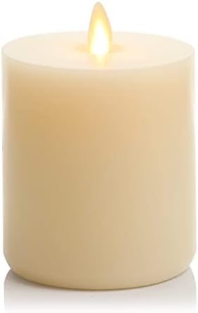 LIGHTLi Touch On/Off Moving Flame Pillar Candle - Realistic Flameless LED Battery Operated Lights (2 C) 500 Hr Runtime - Flat Edge - Honey Vanilla Scent - Remote Ready - Ivory (4.5-inch)