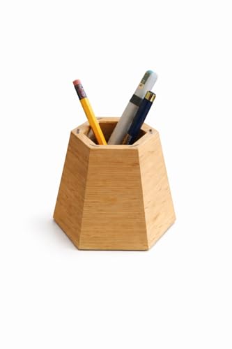 Image of ᵀᴹ Diamond Shaped Wooden Pencil /Pen Holder -Cherry Wood Desk Organizer, Wooden Minimalist Pen Box, Home Office Decor, Gift for Kids (Cherry Wood)