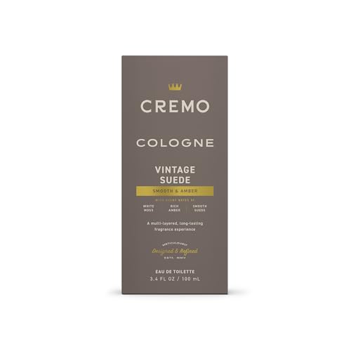 Image of Cremo Cologne For Men - Vintage Suede Mens Cologne Spray, A Combination of White Moss, Rich Amber, and Smooth Suede, Multi-Layered Signature Men's Fragrances, 3.4 Fl Oz