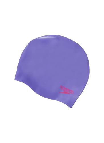 Speedo Kid's Plain Moulded Swim Cap, Lilac/Red, One Size