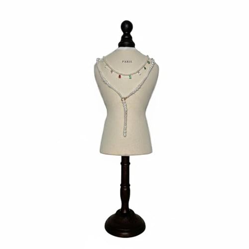 TAIZhiChen Buste Présentoir à Bijoux Revêtement en Tissu de Collier Vintage Affichage Élégant Présentoir de Vitrine Rétro pour Bijoutiers, Boutique , Buste De Taille Moyenne avec Base Et Texte
