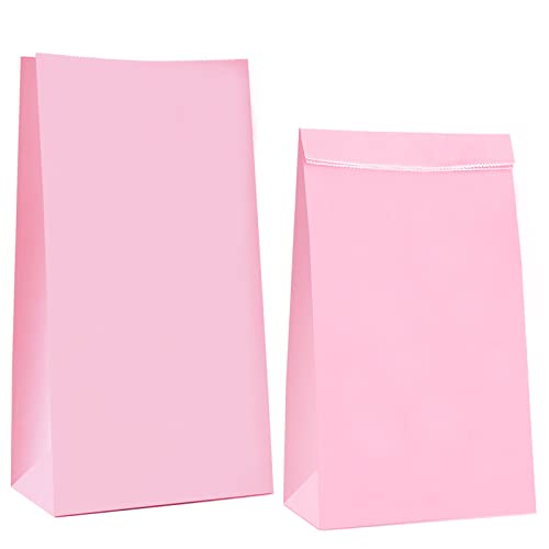 Oletx 30-Pack Pink Party Favor Paper Bags,9'' Birthday Gift Pink Bags,Treat Bags, Goodie Bags, Candy Bags, Paper Lunch Bags for Happy Birthday Party, Babyshower, Wedding School Activitities