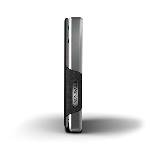 Mondraghi Saffiano Wallet | Rfid Protection Integrated Into The Note Clip "Stop And Go" | Aluminum Shell | Leather Miniwallet, Black| Saffiano #TOP3