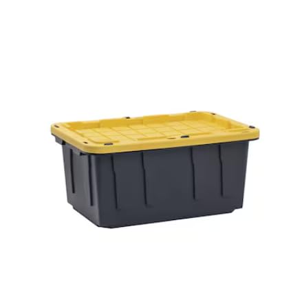 17 Gallon Storage Bin Heavy Duty Stackable Storage Tote with Snap Lid Durable Black Plastic Bin with Lockable Lid, Tie-Down Grooves Made in The USA