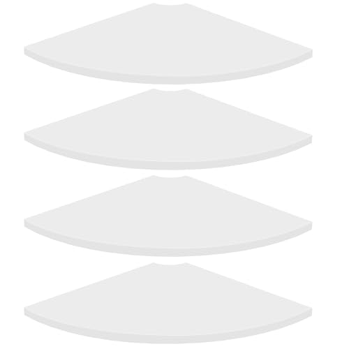 Homode Corner Floating Shelves, Set of 4 Round Corner Shelf Wall Mount with Cord Hole, 12 Inch Wood Curved Hanging Shelf for Cable Box, Speaker, TV Cords, Books, Plants, White