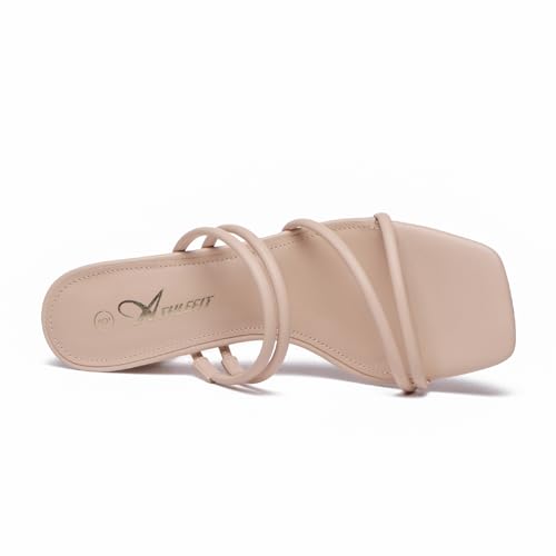 Athlefit Women's Strappy Block Chunky Heels Fashion Square Open Toe Slip On Heeled Sandals3