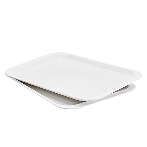 HSDT Melamine Serving Trays White 17.1x12.2 Inch Rectangle Cafeteria Fast Food Trays Breakfast Lunch Dinner Trays for Eating Set of 2,PFW-174122-02