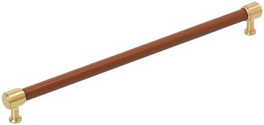 Signature Hardware 954069-O-1258 Lazzara 12-5/8 Inch Center to Center Cognac Leather Bar Cabinet Pull - Champagne Bronze