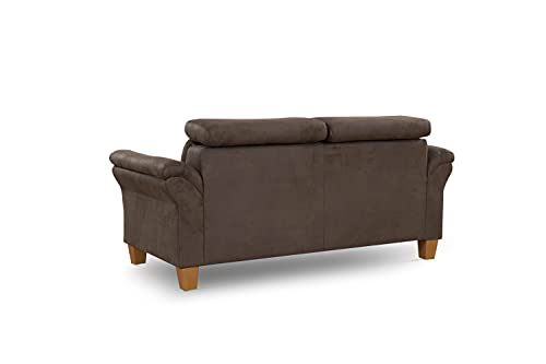 Cavadore 3-Sitzer-Sofa Ammerland / 3er-Couch im Landhausstil mit Federkern + verstellbaren Kopfstützen / 186 x 84 x 93 / Wildlederoptik, Braun – Bild 7