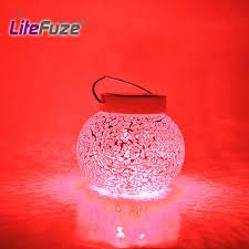 LiteFuze Mosaic Glass Rechargeable Solar Lamp, Red