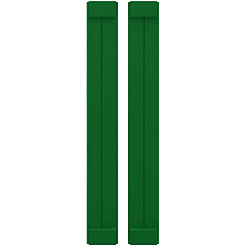 7"W x 41"H Americraft Two Board Exterior Real Wood Joined Board-n-Batten Shutters w/End Batten (Per Pair), Viridian Green