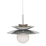 Suspension Omia argent H125cm Atmosphera - Suspension Omia - Abat-jour en Opaline Argenté D38cm - Ampoule Non Incluse E14 40W - Luminaire pour Salon, Cuisine, Bureau, Chambre