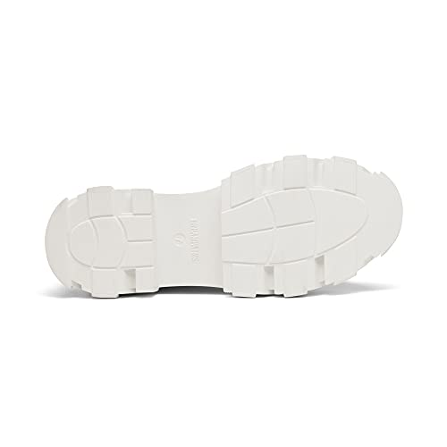 DREAM PAIRS Women's Combat Boots Lace up Mid Calf Boots Low Heel Chunky Platform Lug Sole Riding Boots,Size 8,White,DMB215