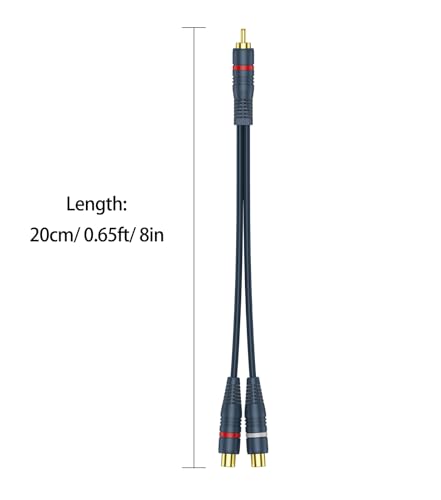 RCA Splitter 1 Male 2 Female 2 Pack, RCA Y Splitter Cable Audio Video Adapter Extension Cord 0.2M/0.65ft for Subwoofer Speaker