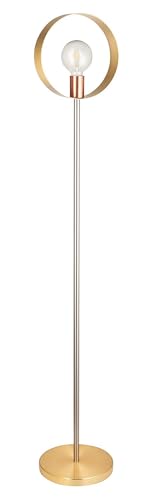 Image of National Lighting Hoop Floor Light – Brushed Brass Nickel & Copper Plate Standing Lamp – IP20 Rated, Non-Dimmable, Tall Steel Floor Lamp with E27 Cap – Modern Lighting for Living Room & Bedroom