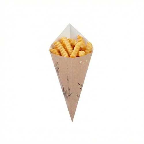 Restaurantware Conetek 11.5-Inch Eco-Friendly Finger Food Cones: Perfect for Appetizers - Food-Safe Paper Cone with Bamboo Print Styling - Disposable and Recyclable - 100-CT