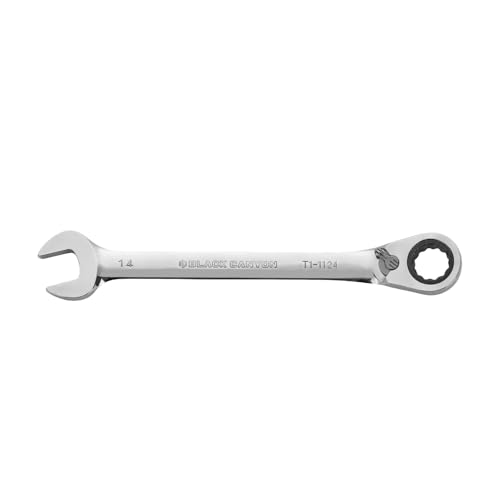 Image of BLACK CANYON 14 mm Ratchet Combination Wrench, 12-Point Box End & Hex Opening, Polished Steel Ratcheting Wrench with SAE & Metric Sizes