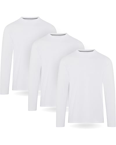 FM London T-Shirt à Manche Longue pour Homme, Tee-Shirt pour Homme, Coupe Flatteuse, Poids Premium, Col Ras-du-Cou en Coton Ultra Doux, Lot de 3
