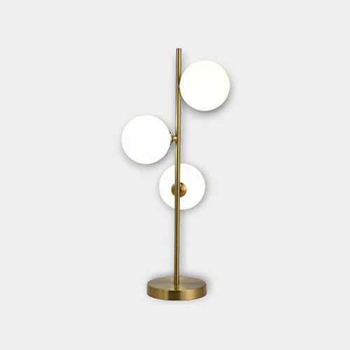 Lampada da Tavolo Minimalista con 3 Sfere in Vetro Bianco opalino Design Elegante per Illuminare e Decorare Spazi Interni Adatta a Comodini Scrivanie e Tavolini Altezza 61 cm (3 Sfere)