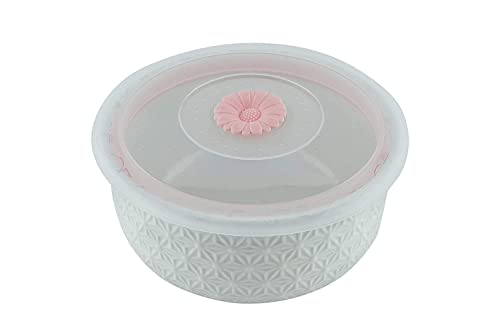 Image of Ceramic Serving Bowl Set with Flower Lid & Pickle Bowl - 2 Pieces | Airtight Microwave Safe Mixing Bowls with Lid | Premium Modern Bowl Set 500ML
