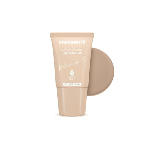 Image of Mamaearth Glow Serum Foundation Mini Tube With Vitamin C & Turmeric For 12-Hour Long Stay- 18 Ml L 12-Hour Long Stay | 2X Instant Glow (Nude Glow), Full, Matte