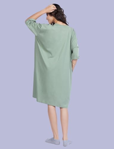 Image of LAMA STORE Women's Printed Oversized T-Shirt Dress, Cotton, 3 /4 Sleeve Length, Casual Loose Fit, Comfort Wear Extra Comfy Oversized Printed Pocket T-Shirt Dress