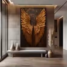 Toile tendue sur châssis ailes dorées tableau moderne de salon