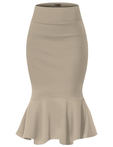 Image of HyBrid & Company Womens Premium Nylon Ponte Stretch Office Fishtail Pencil Skirt High Waist Made in The USA Below Knee