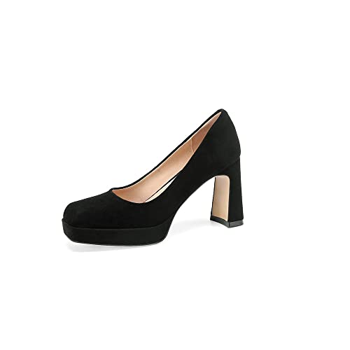 TinaCus Suede Leather Square Toe Handmade Platform High Chunky Heels Stylish Women's Pumps Shoes