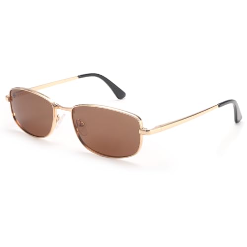 Retro Rectangle Polarized Sunglasses for Women Men UV400 Vintage Metal Frame, Classic Trendy Outdoor Shades DG509-2025