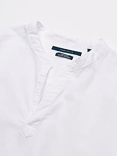 Perry Ellis Men's Long-Sleeve Solid Linen Cotton Popover Shirt, Bright White, Medium #TOP1