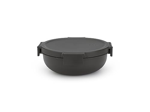 Brabantia - Make & Take Salatschüssel 1.3L - Herausnehmbarer Topping-Einsatz - Sicherer Klickverschluss - Auslaufsicher - Luftdicht - Gefriergeeignet - Spülmaschinen- & Mikrowellenfest - Dark Grey