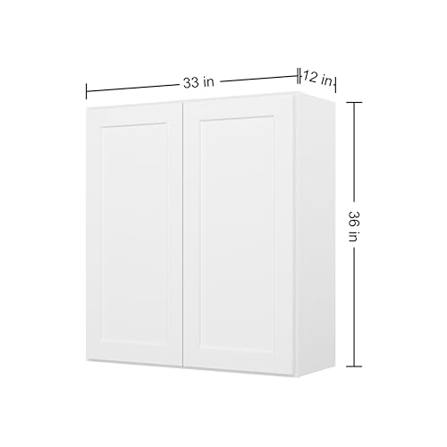 Image of Furinno Shaker Wall Kitchen Cabinet 2-Doors-2 Shelves, Ready to Assemble, 12 D x 33 W x 36 H, White