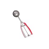 Millvado Ice Cream Scooper With Trigger - Stainless Steel Round Food Scooper For Ice Cream, Cupcake Batter, Mashed Potato And Rice Scoops - Medium Food Disher With Red Comfy Grip And Release Trigger