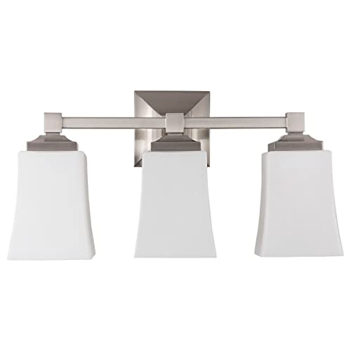 Image of Linea di Liara Brighton 3 Light Bathroom Vanity Light Brushed Nickel Bathroom Light Fixtures Over Mirror Modern Vanity Lighting Fixture with Frosted Glass Shade, UL Listed