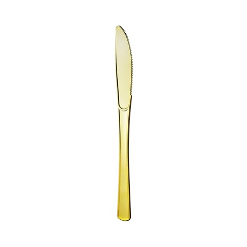 Party Essentials Disposable Plastic Cutlery/Heavy-Duty Flatware/Silverware for All Events 50-Count Shiny Gold Knives