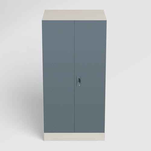Image of Interio by Godrej Almirah Slimline 2-Door Steel Almirah, Cupboard for Clothes (Alpine White and Stormy Weather Matte), 1-Year Warranty, 1 Locker, 4 Shelves