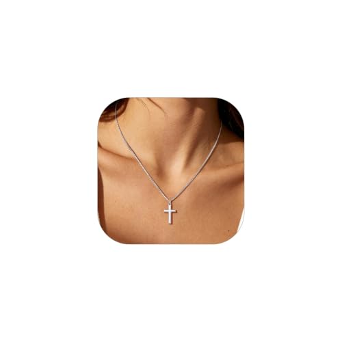 Image of U7 Cross Necklace for Women,Silver /14K Gold Plated Cross Necklace with 18-20 inch Box Chain,Tiny /Medium /Large Cross Pendant Necklace Religious Necklaces Christian Jewelry Gift for Her