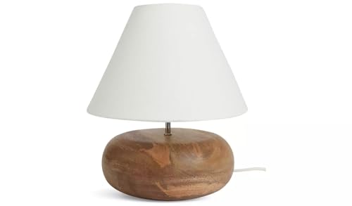 Image of AIDNI Natural Pebble Mango Wood Table Lamp, White Cotton Shade, Metal Stem, 31 cm Wooden Table Lamp