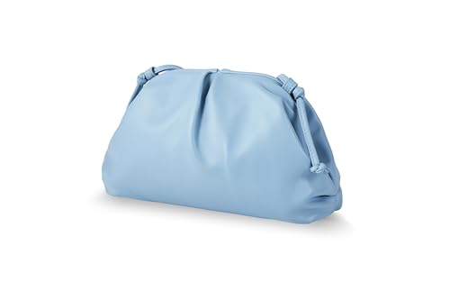 BRYCTSISEN Elegant Vegan Leather Clutch Bag for Women Dressy Pleated Cloud Dumpling Purse Super Soft PU Evening Handbag (Light Blue Small)