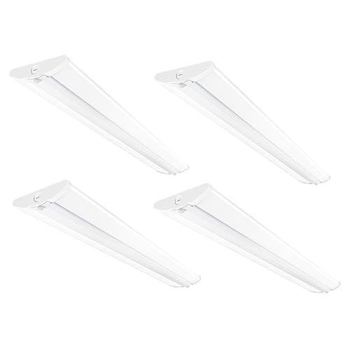 Image of hykolity 4FT 6.4'' W LED Wraparound Light with 40W 4400lm 5000K, No Glare | 4 Foot LED Light Fixture, Low Profile, Flush Mount Ceiling Light for Garage, Workshop, Office, Kitchen, Basement,ETL, 4 Pack