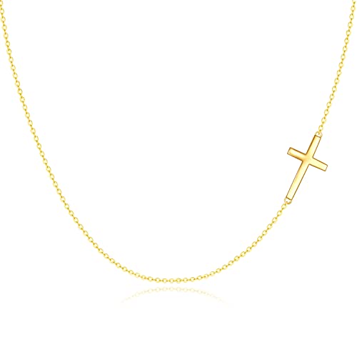 KECHO Real Gold Sideways Cross Necklace Christian Jewelry for Women
