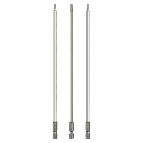 sourcing map 3pcs T20 Torx Head Screwdriver Bit 1/4 Hex Shank 8 (200mm) Long Magnetic No Hole Tip Tamper Proof 6 Point Star Screw Driver Drill Bits S2 Steel Industrial Power Screwdrivers