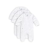 Sproot Baby | Premium Organic Cotton Sleepsuits | 3 Pack, 0-3 Months | Unisex Baby Nightwear with 2-Way Zip & Mittens | Soft Baby & Toddler Pajamas for Easy Changing in White