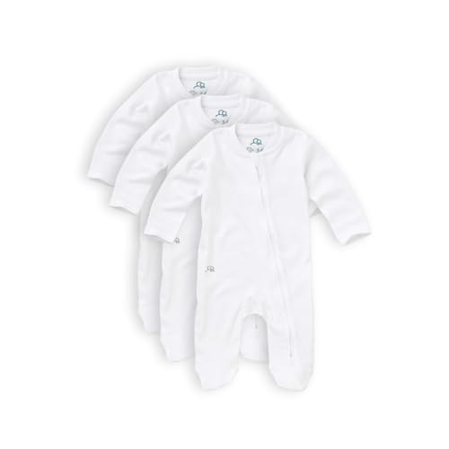 Sproot Baby | Premium Organic Cotton Sleepsuits | Newborn, 3 Pack | Unisex Baby Nightwear with 2-Way Zip & Mittens | Soft Baby & Toddler Pajamas for Easy Changing White
