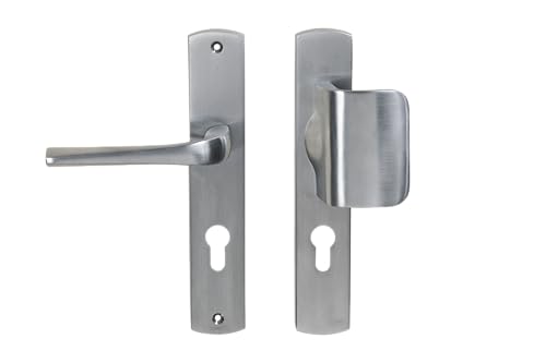 Bricard 8879051 Ensemble de poignées sur plaque eVidence Chromé satiné. Palière béquille et aileron pour porte d'entrée